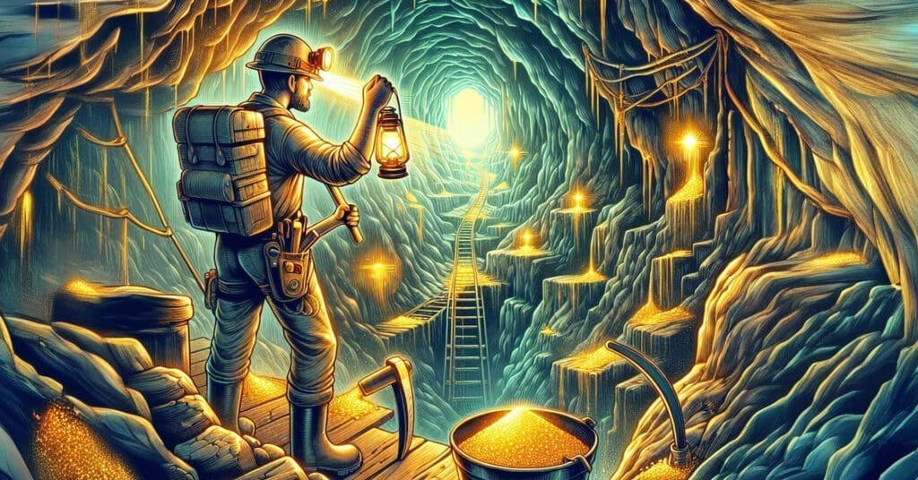 AI Generated Image of a Gold Miner in Large Cap Gold Mine